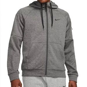 NIKE Grey Therma-FIT Full-Zip Logo Hoodie